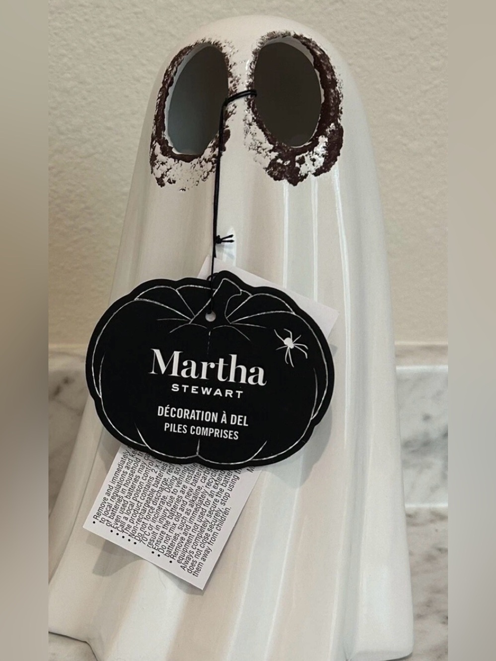 NEW Martha Stewart Ceramic Light Up LED Spooky Ghost Halloween Decor 9"